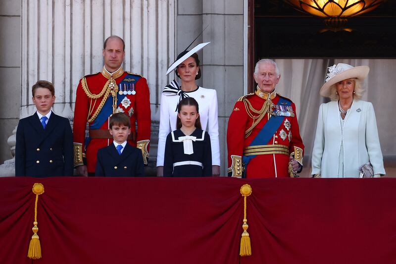 Members of the UK's Royal Family on the balcony of Buckingham Palace after the King's birthday parade. Photograph: Henry Nicholls/AFP/Getty Images