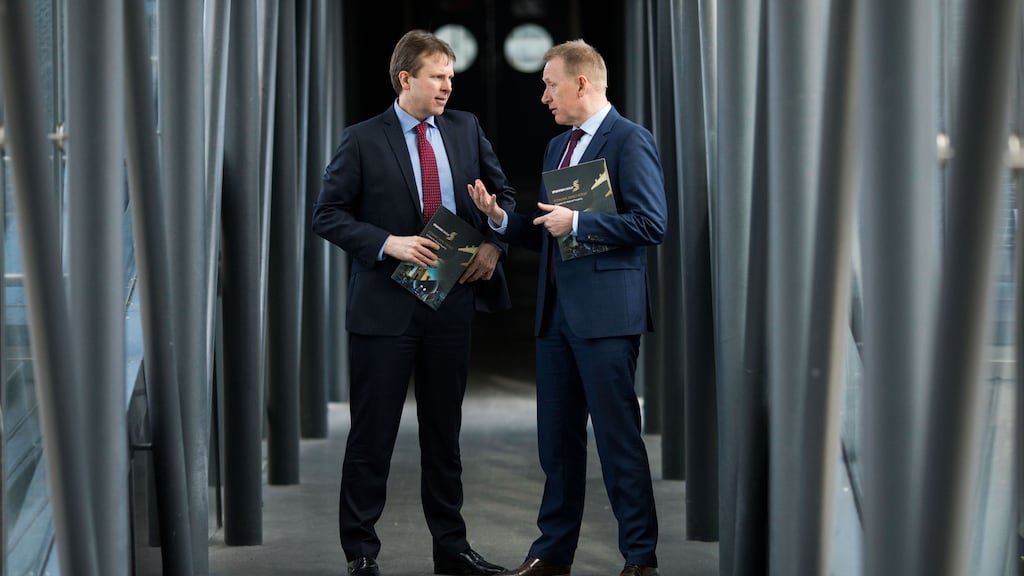 Shannon group chief executive, Matthew Thomas  (L) and Mark O’Connell of W2 Consulting discussing the new report