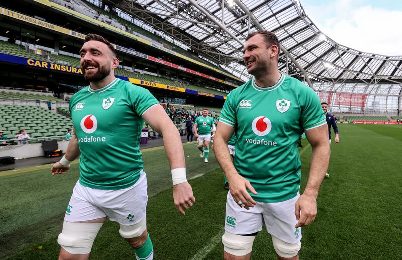 Ireland's Jack Conan and Tadhg Beirne ahead of the Six Nations clash with Scotland. Photograph: Dan Sheridan/Inpho