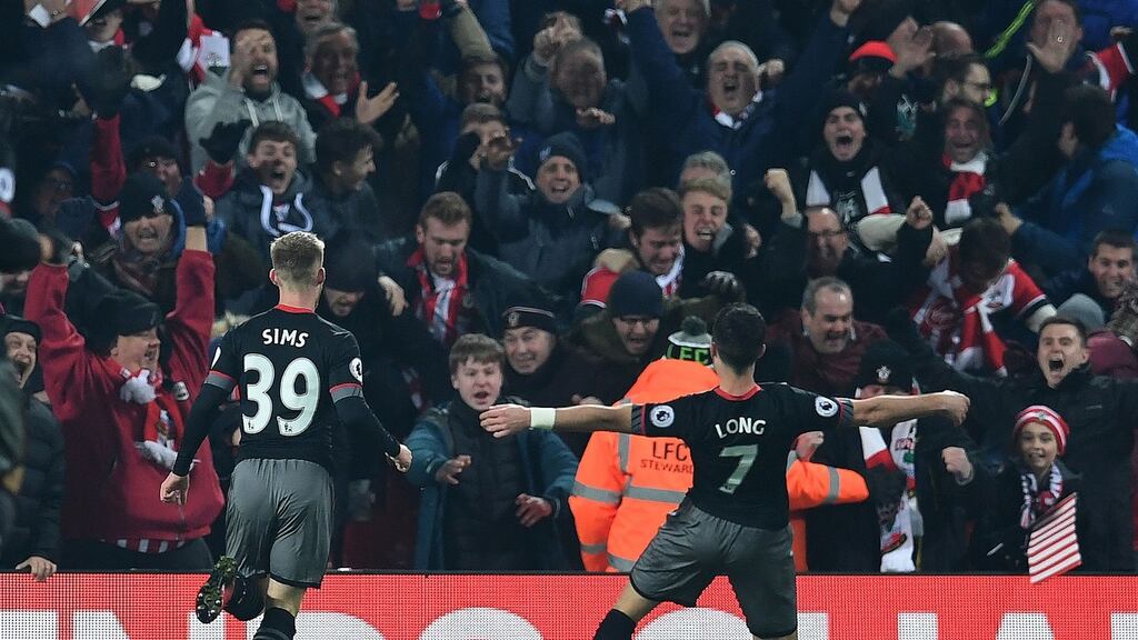 Shane Long scored for Southampton as they knocked out Liverpool to reach the League Cup semi-finals. Photograph: Paul Wllis/Afp