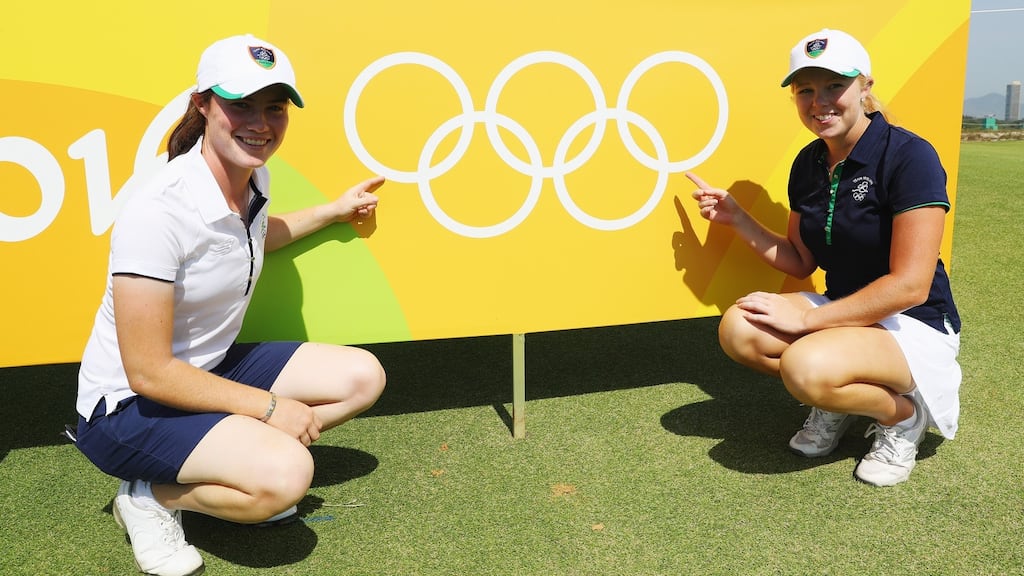 Leona Maguire and Stephanie Meadow fly the flag for Ireland in the women’s golf, which gets underway on Wednesday. Photograph: Getty