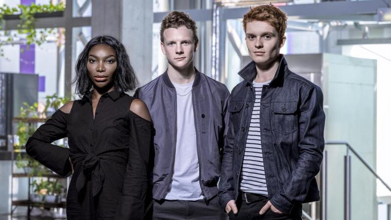 Actors Michaela Coel, Patrick Gibson and Tom Glynn-Carney