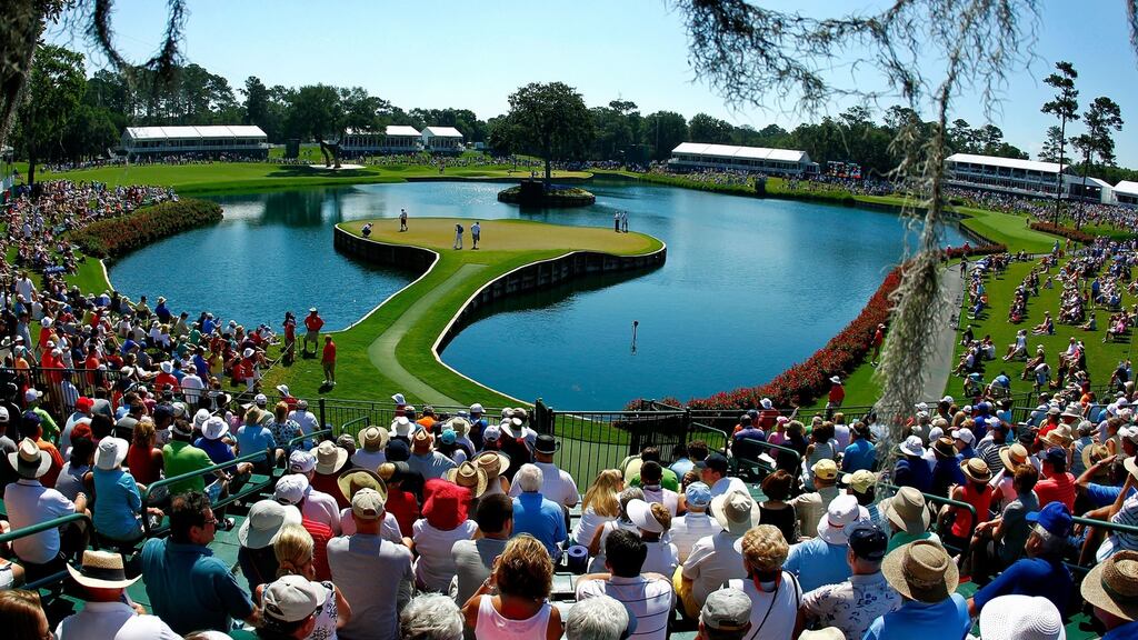 The famous par three 17th on the Stadium course at TPC Sawgrass in Ponte Vedra Beach, Florida. Photo: Mike Ehrmann/Getty Images