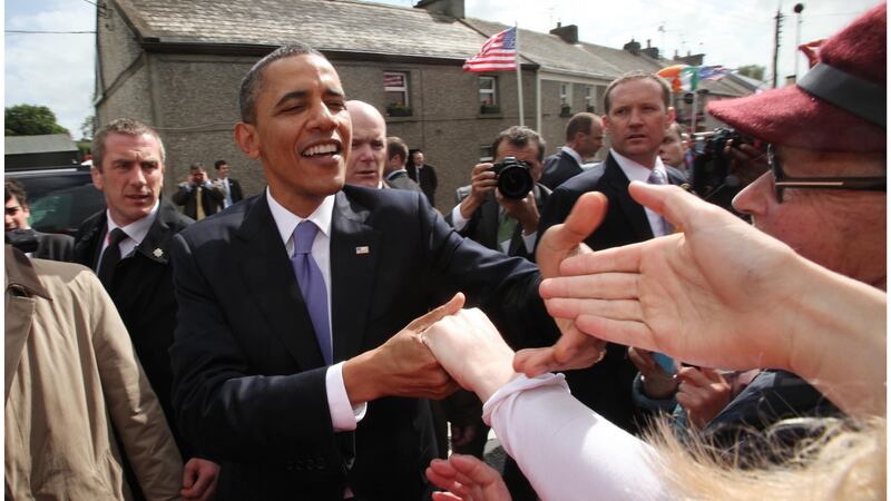 Former US president Barack Obama in his ancestral homeland in Moneygall, Co Offaly. Photograph: Bryan O’Brien / THE IRISH TIMES