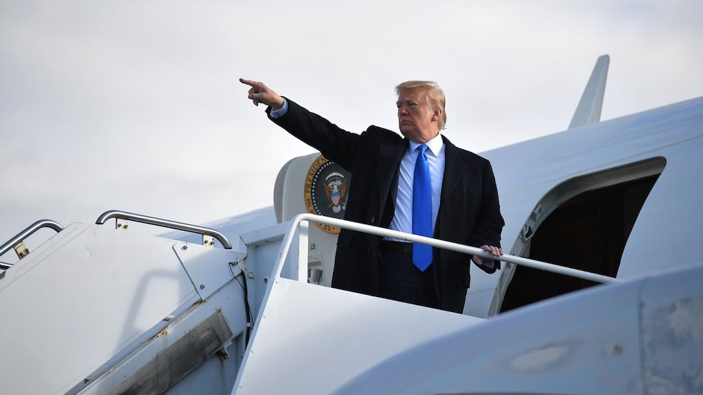 US President Donald Trump gestures before boarding Air Force One at Shannon Airport on Thursday to fly to Normandy, France. Photograph: Mandel Ngan/AFP