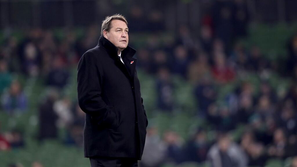 New Zealand head coach Steve Hansen: something old world about him as a coaching figure – in his customary black tie and white shirt and formal black coat. Photograph: Inpho/Dan Sheridan
