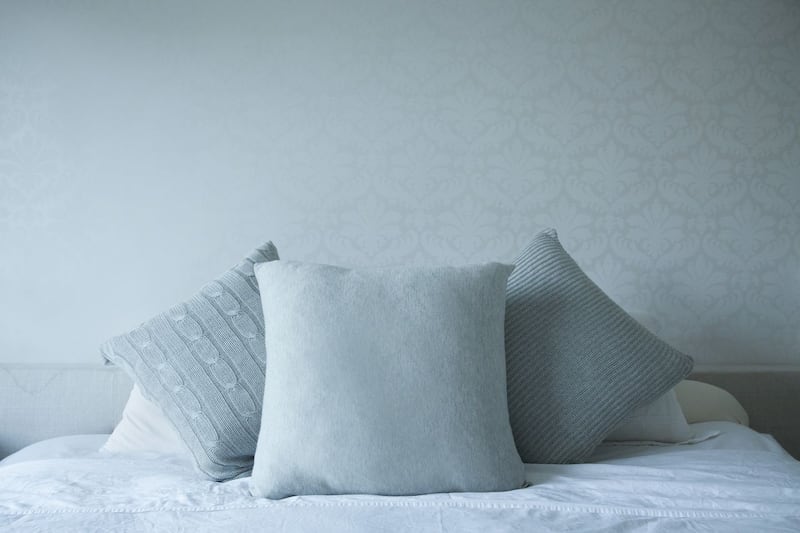 Nuan cashmere large plain knit pillow in Uniform grey for €177.