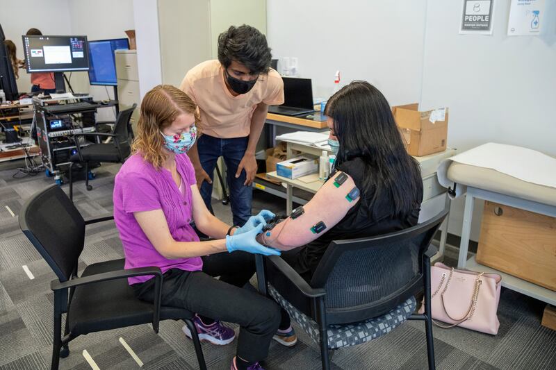 Researchers from the University of Pittsburgh and Carnegie Mellon University in the US used their new technology to stimulate Heather Rendulic's spinal cord in the neck area. Photograph: Tim Betler/UPMC