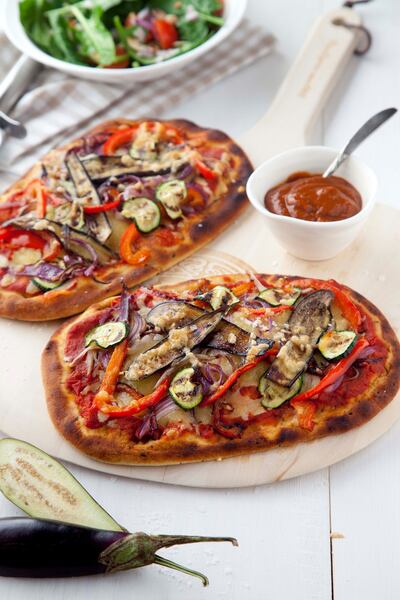 Rozanne Stevens’s Roasted Veg Naan Pizzas.