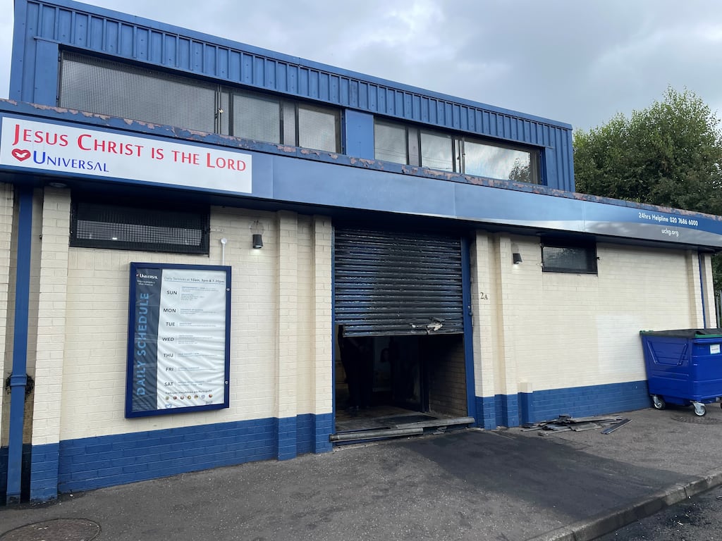 Fire damage at the Universal Church on Templemore Street, east Belfast. Photograph: David Young/PA