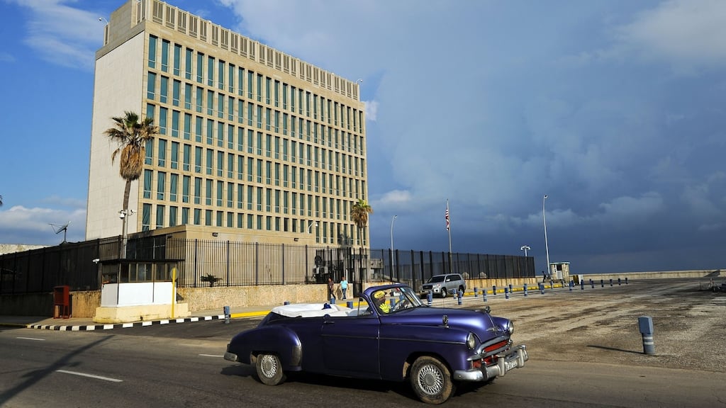 A vintage US car in front of the US Embassy in Havana in a 2015 photograph. Cuba has denied involvement in the incidents, and said this month that it is investigating the US allegations. Photograph: Yamil Lage/AFP/Getty Images
