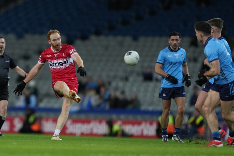 Derry's Conor Glass in action against Dublin in their Allianz Football League Division 1 match at Croke Park. Photograph: James Lawlor/Inpho