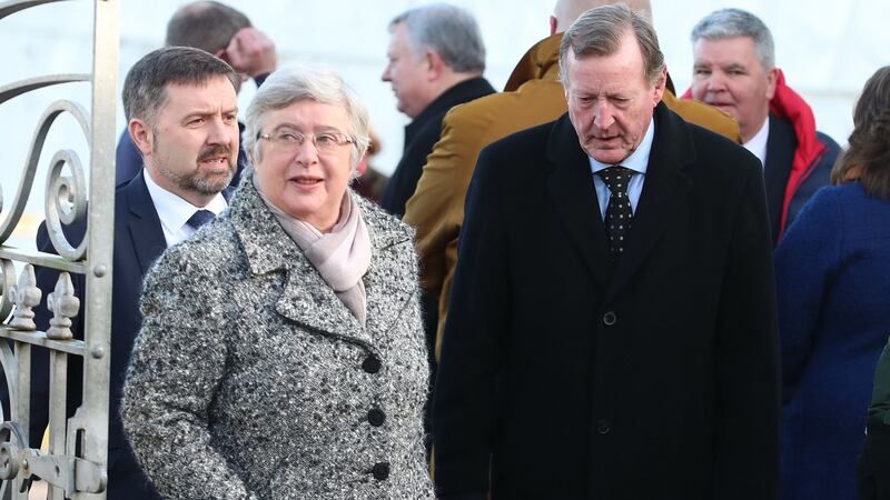 Former Stormont first minister David Trimble and his wife Daphne attend the funeral of Seamus Mallon. Photograph: Liam McBurney/PA Wire
