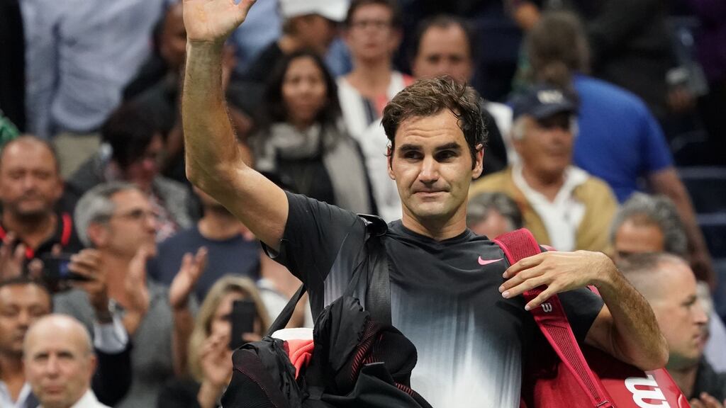 Five-time champion Roger Federer waves to the crowd after losing his US Open quarter-final to Juan Martin del Potro. Photograph: Getty Images