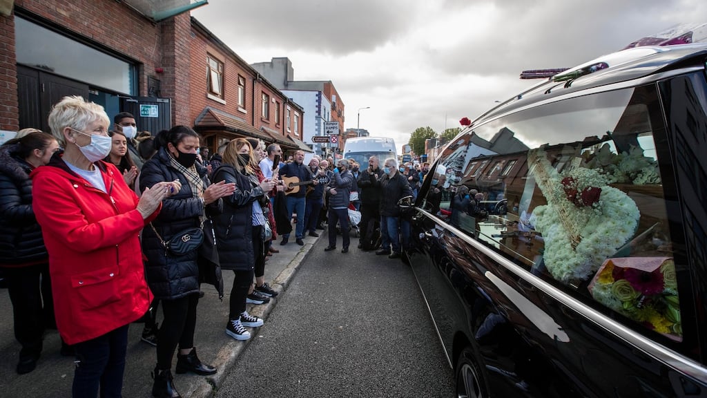 Crowds gather in Summerhill, Dublin, to pay their respects at the funeral of activist Fergus McCabe. Photograph: Colin Keegan/Collins Dublin