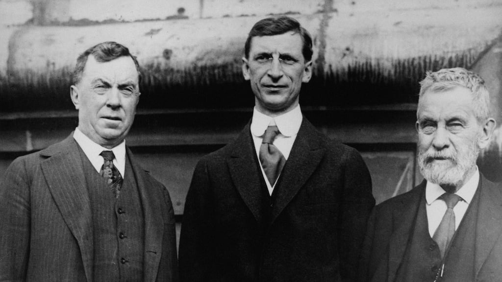 Éamon de Valera in New York with Friends of Irish Freedom’s Judge Daniel Cohalan and John Devoy in July 1919. Photograph: Topical Press Agency/Getty