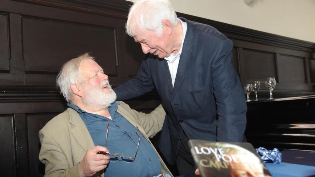 Michael Longley with Seamus Heaney at his 70th birthday celebration at Queen’s University Belfast. Longley is to take part in a conference to mark what would have been Heaney’s 75th birthday next month. Photograph: Colm Lenaghan/ Pacemaker