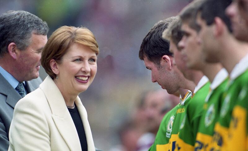 Then-president of Ireland Mary McAleese meets the Kerry football team at the All-Ireland 200 final. Photograph: INPHO/ Tom Honan