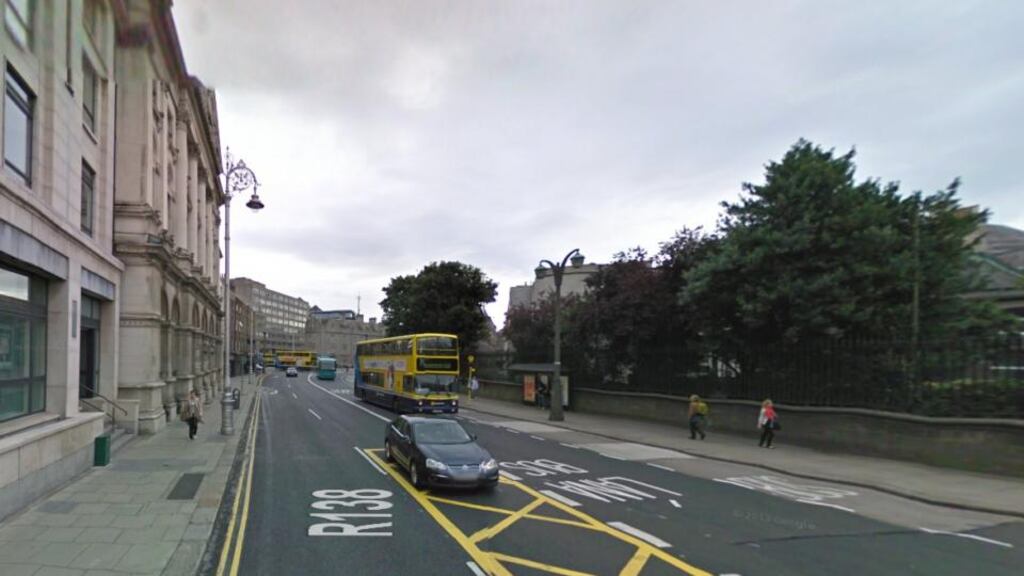 File photograph of College Street where a garda on traffic duty was injured t when he was struck by a car going the wrong direction. Photograph: Google Street View