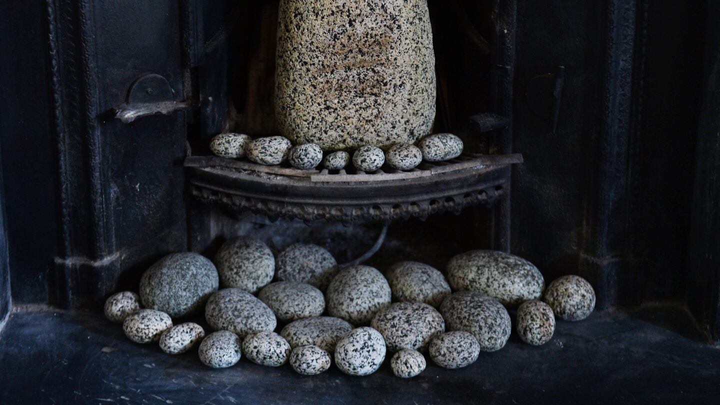 Stones arranged in a fireplace