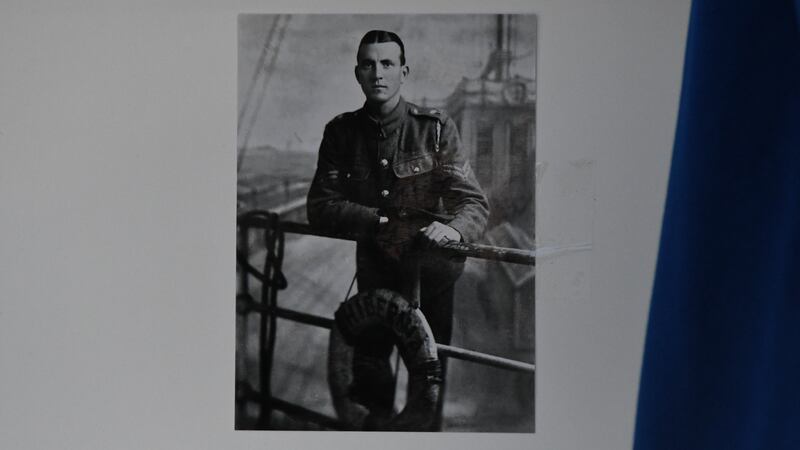 A close-up of the first member of An Garda Síochana, PJ Kerrigan, unveiled at Westport Garda station. Photograph: Garda Síochana/Twitter