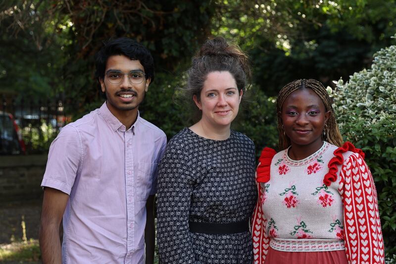 Ashik Prasad (left) with Prof Daly and Ayomide Ajani. Photograph: Nick Bradshaw