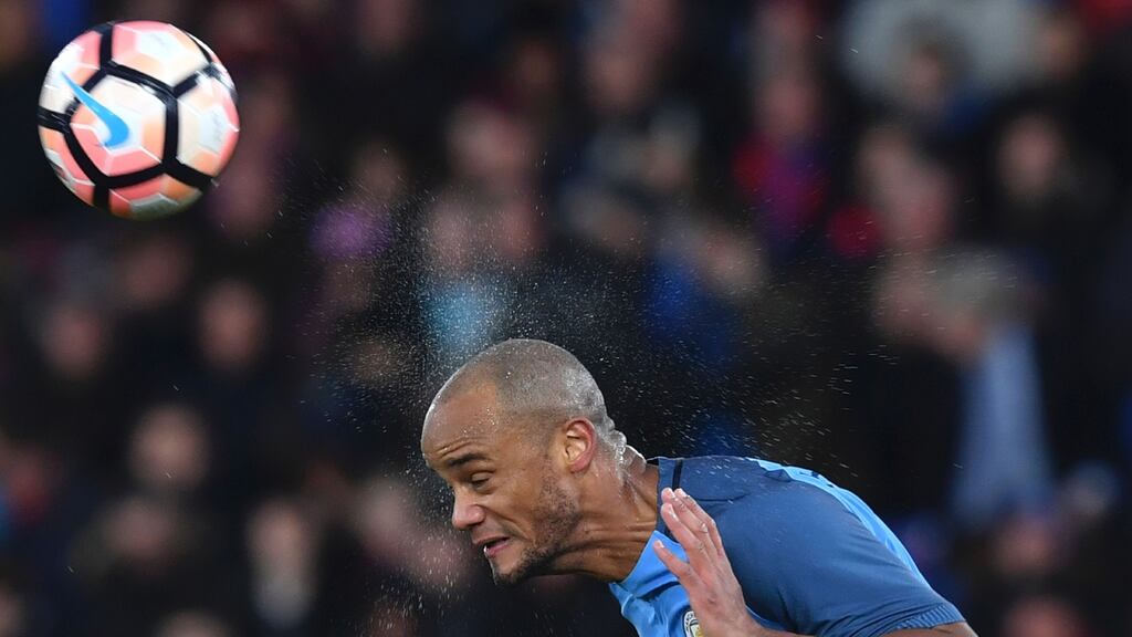 Manchester City’s Belgian defender Vincent Kompany in action at Selhurst Park. Photograph: Getty Images