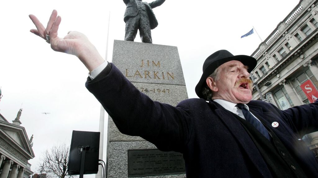 Actor Jer O’Leary plays Jim Larkin on O’Connell Street for a commomorative ceremony in 2009. Photograph: Cyril Byrne