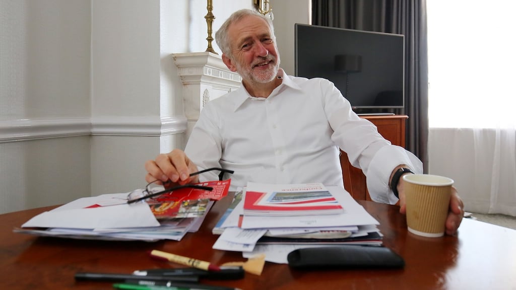 British Labour Party leader Jeremy Corbyn prepares on Monday for his first leader’s speech during the annual Labour Party conference at the Brighton Centre, Sussex. Photograph: Gareth Fuller/PA Wire