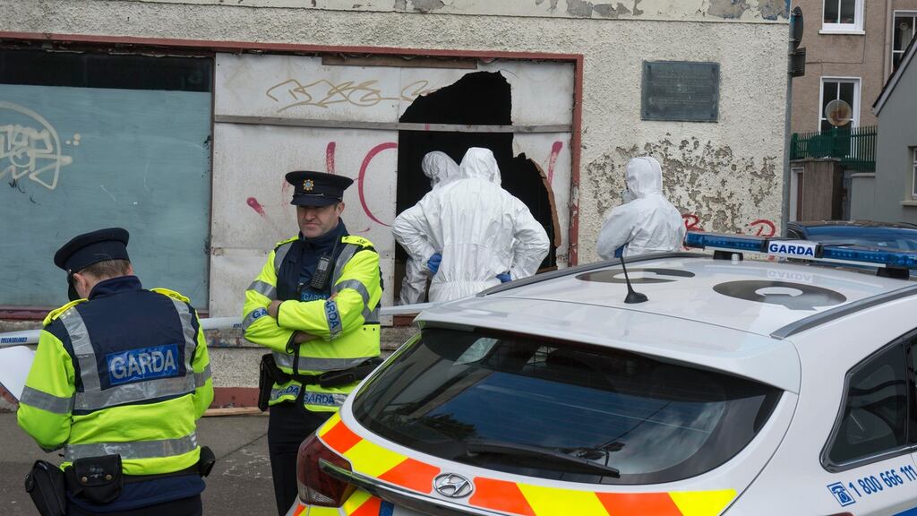 Gardaí at the scene on Sheares Street in Cork. Photograph: Michael Mac Sweeney/Provision