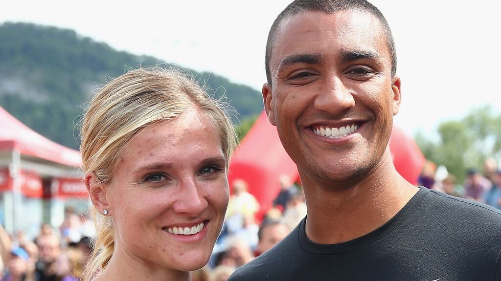 Rio bronze medalist Brianne Theisen Eaton with her husband, two-time Olympic champion Ashton Eaton. They have both announced their retirement from athletics. Photograph: Ian Walton/Getty Images