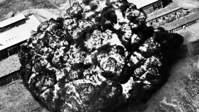 A napalm bomb lands on a North Korean factory on May 18th, 1951. Photograph: AFP/Getty Images