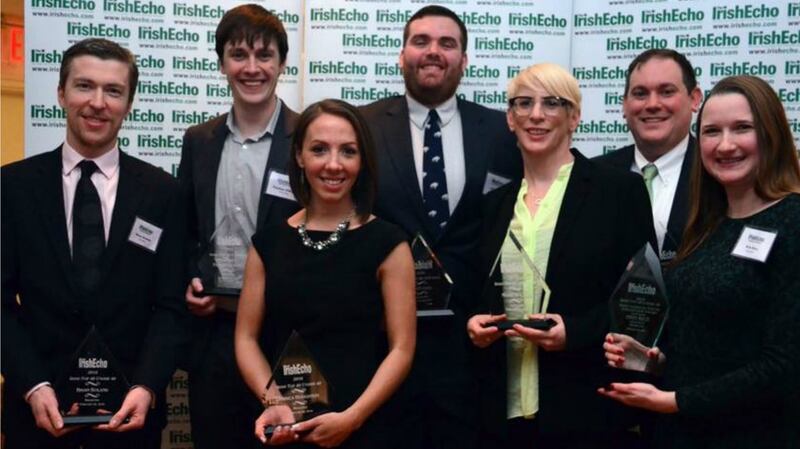 Brian Boland (left) with other recipients of the Irish Echo’s ‘Top 40 under 40 Irish in the US’ awards in 2016.