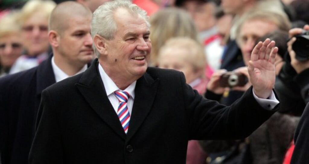 Czech president Milos Zeman greets supporters after his inauguration at Prague Castle yesterday. Photograph: Petr Josek