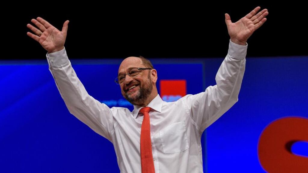 SPD leader Martin Schulz: directed his attack at German chancellor Angela Merkel’s political style. Photograph: Sascha Schuermann/AFP/Getty Images