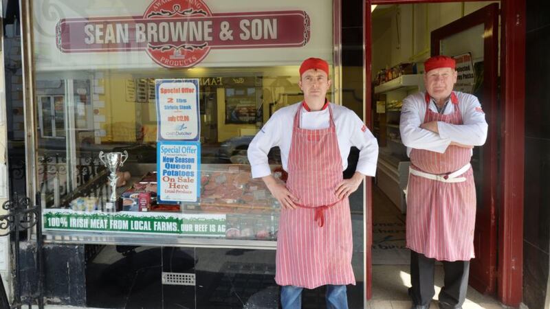 Butchers Sean and Martin Browne outside their shop in Balbriggan. Photograph: Alan Betson