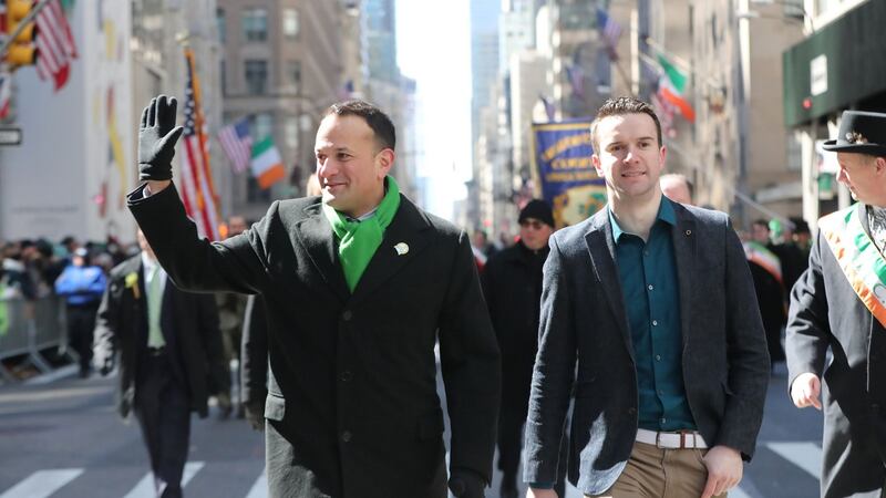 Taoiseach Leo Varadkar with his partner Matt Barrett in the St Patrick’s Day parade in New York in 2018. File photograph: Niall Carson/PA Wire