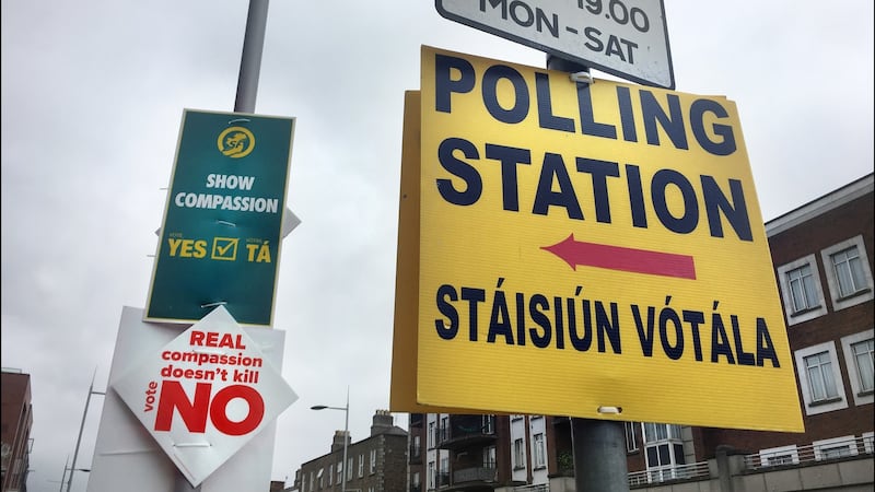 Polling station signage in Rathmines: Up to recently, women’s stories were buried in our society as an unspeakable, amorphous blob, one woman indistinguishable from the other, reduced to “social abortions” or “issues”. Photograph: Bryan O’Brien