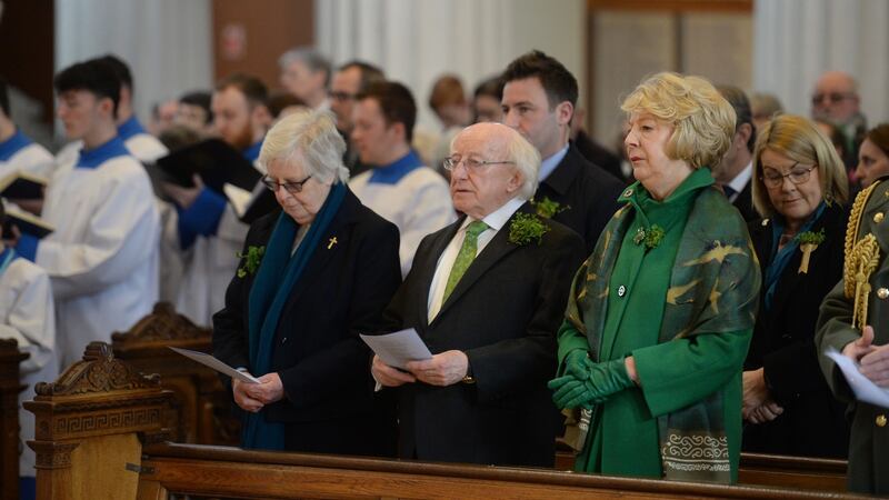 President Higgins and his wife Sabina attend a service in the Pro Cathedral for victims of the New Zealand shootings. Photograph: Dara MacDonaill