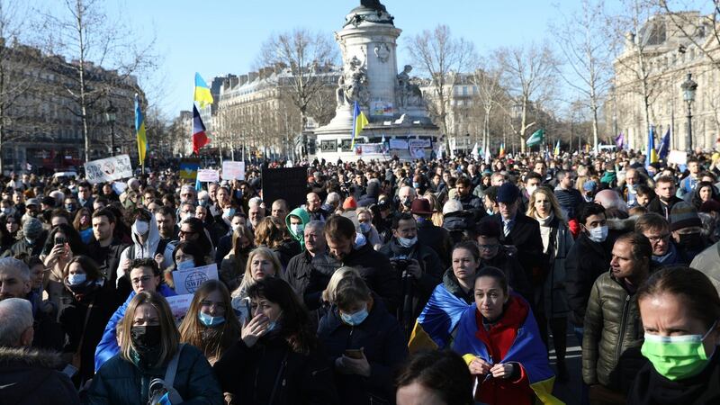 Protest at Place de la République in Paris on Saturday. Photograph: Adrienne Surprenant/AP Photo