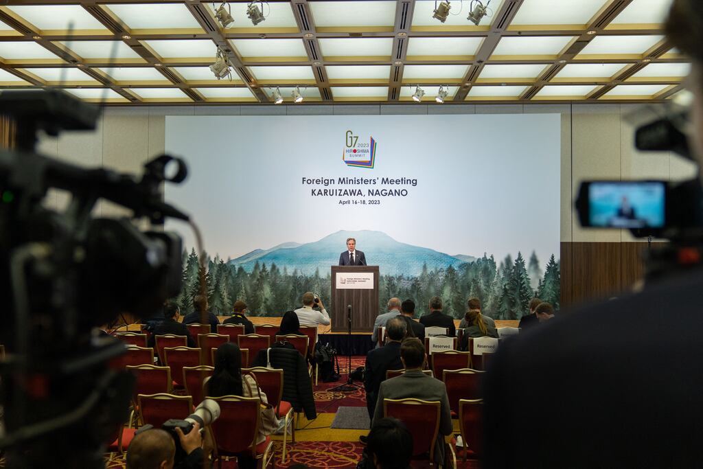 US secretary of state Antony Blinken speaks during a news conference at the conclusion of a G7 Foreign Ministers' Meeting in Karuizawa, Japan. Photograph: Zhang Xiaoyu /AFP