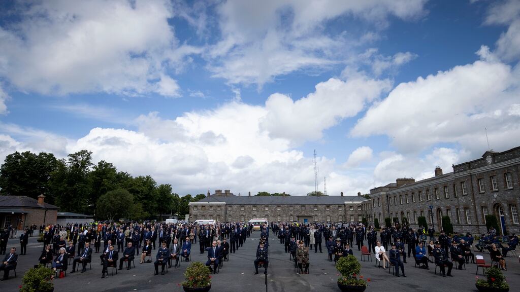 A State ceremony and minute’s silence  is held to mark the funeral of Detective Garda Colm Horkan outside the Garda  Headquarters in the  Phoenix Park, Dublin. Photograph: Tom Honan