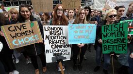 Pro-choice activists protest outside Irish Embassy in London