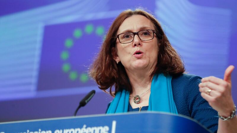 European Commissioner for Trade Cecilia Malmström announced a new mandate for urgent talks with the US over tariffs on industrial goods. Photograph: Olivier Hoslet/EPA