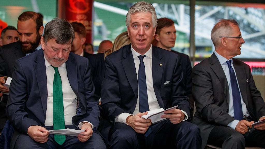FAI President Donal Conway with former CEO John Delaney. Photo: Ryan Byrne/Inpho