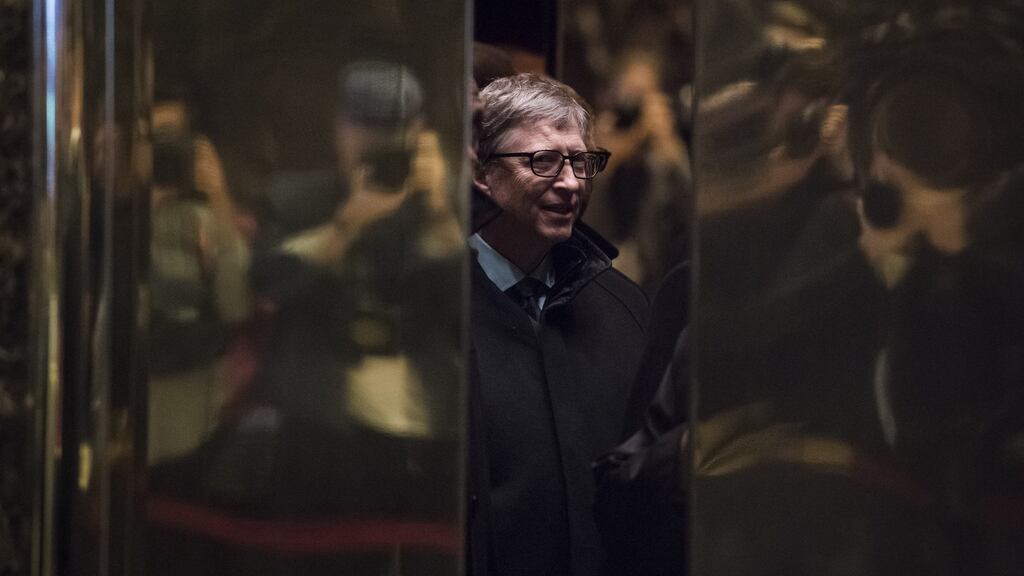 Bill Gates at Trump Tower in New York. It was during a meeting between Gates and Trump in March of 2018 that the billionaire claims he changed the president’s opinion on vaccinations. Photograph: Getty Images