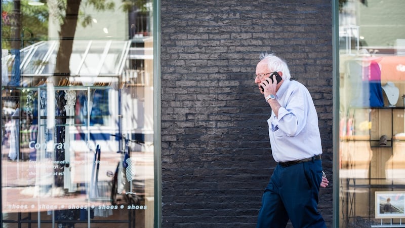 Bernie Sanders in Burlington, Vermont, last Monday. Sanders ‘is the guy trying to yank his party back to its working class roots and steer Joe Biden in a bolder, more progressive direction’. Photograph: Ian Thomas Jansen-Lonnquist/New York Times