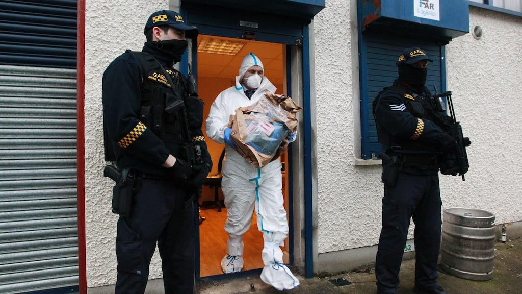The arms find at Greenogue Industrial Estate in Rathcoole, Co Dublin, on Monday. Photograph: Padraig O’Reilly