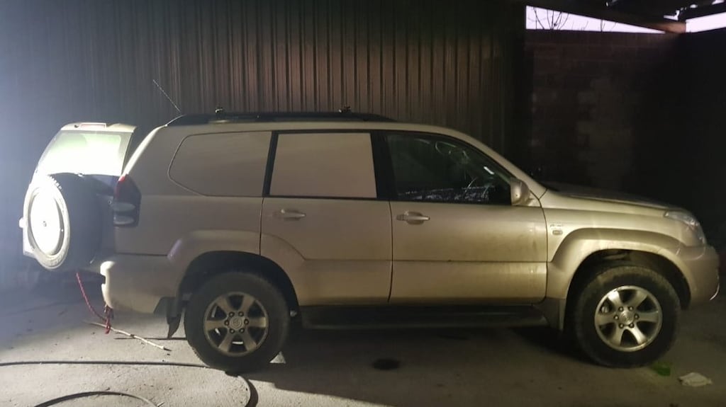 A Toyota Land Cruiser seized during garda raids at two sites in Co Meath on Tuesday.