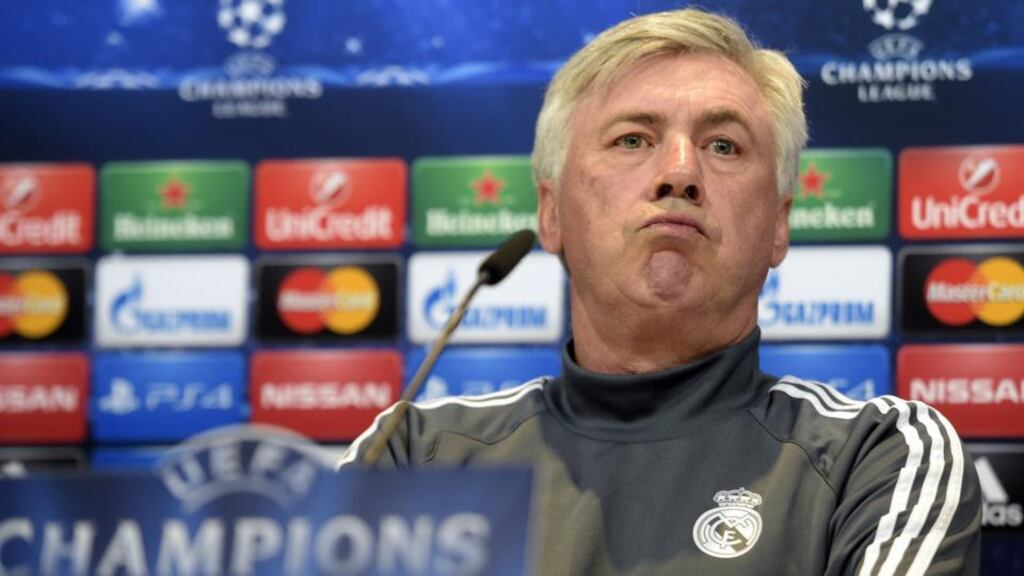 Real Madrid coach Carlo Ancelotti: “We are not going to change our identity, we have scored a lot of goals playing that way.” Photo: Gerard Julien/AFP/Getty
